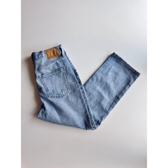 Aritzia DENIM FORUM Joni High Rise Loose 26L Blue Straight Leg Jeans, Size 27 - Picture 1 of 16
